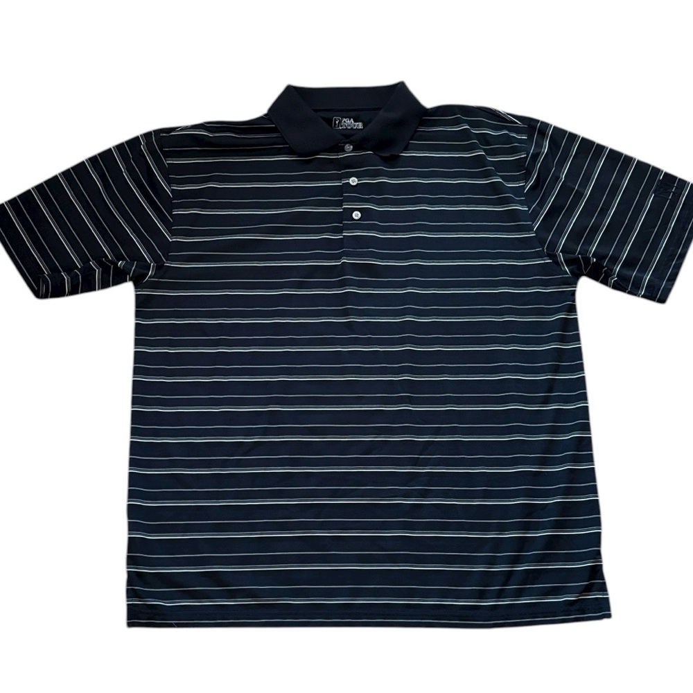 PGA Tour Black and White Striped Golf Polo Shirt Size XL